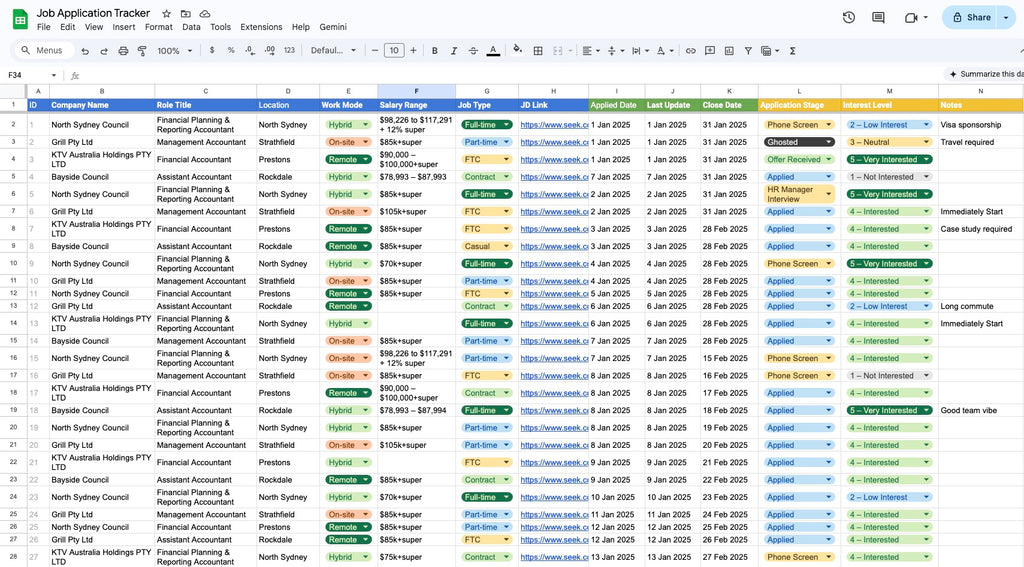 Job Application Tracker – Google Sheets Template